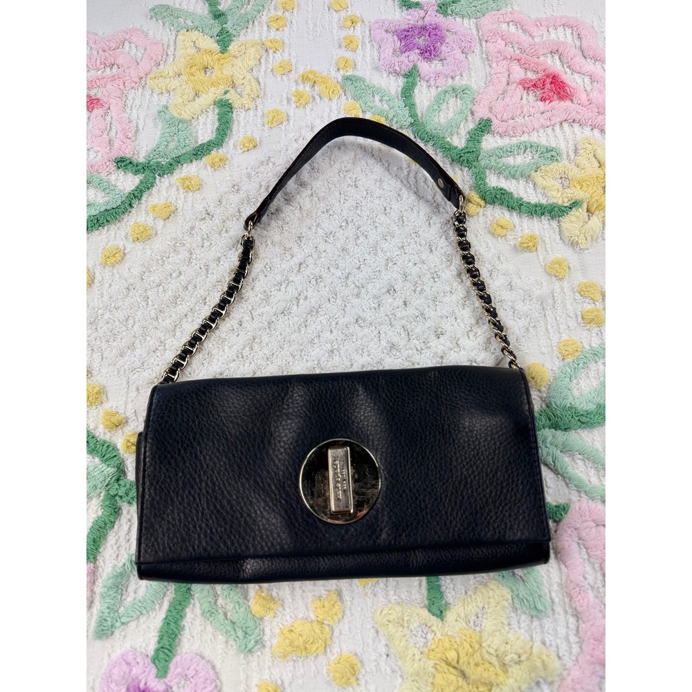 Kate Spade Black Leather Turn Lock Chain Shoulder Bag‎ Purse NEW YORK